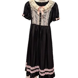 CUTEQ Sweet Gothic Lolita Dress Women's Large Black Pink Lace Bow Detail Sweet